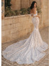 Off Shoulder Ivory Glitter Lace Fashionable Wedding Dress